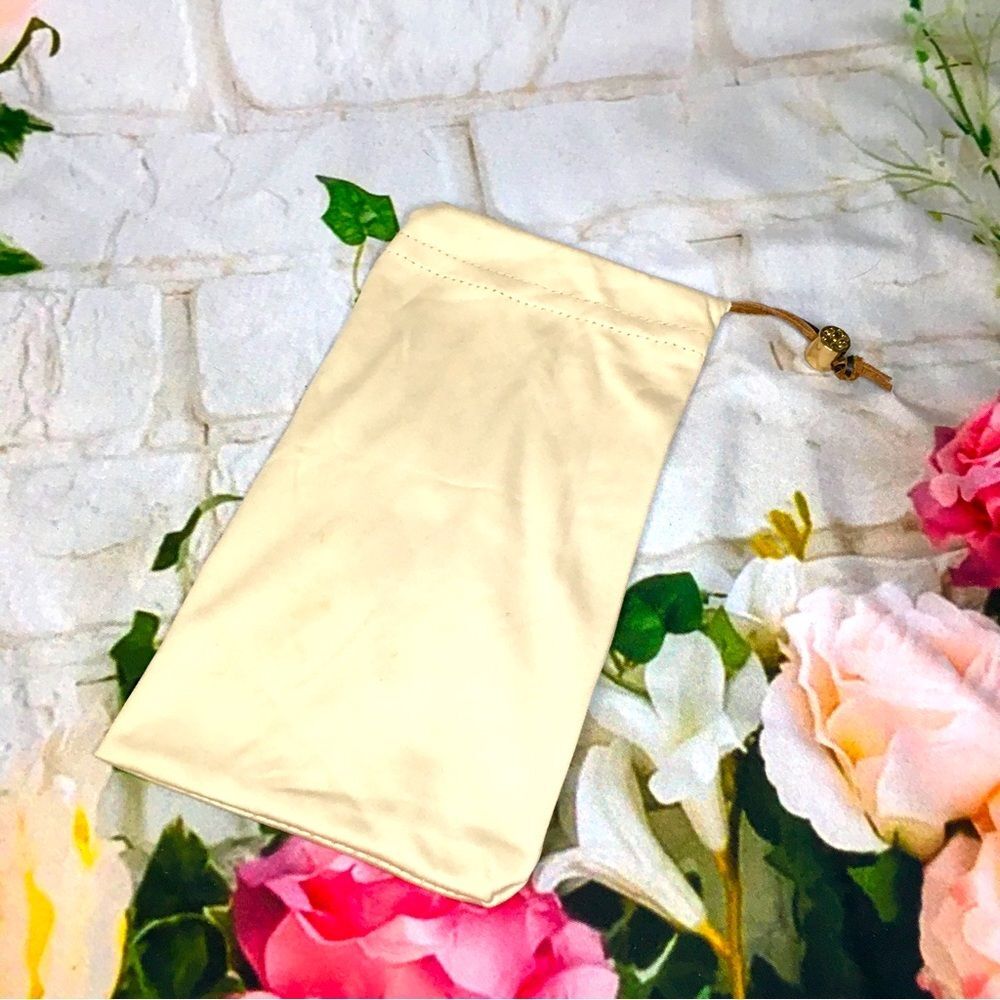 Tory Burch small eye glasses drawstring beige dustbag soft gold logo charm